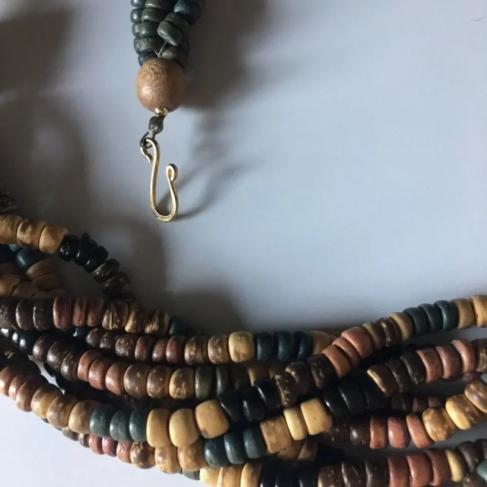 Beautiful muted natural tones multi-strand statement necklace